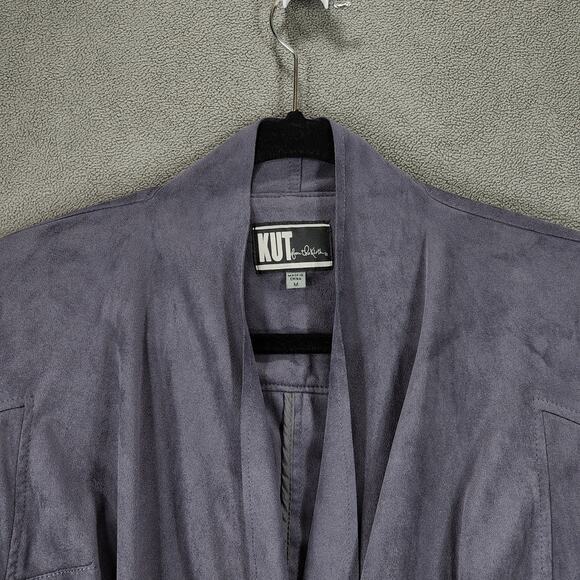 Kut from Kloth M Womens Faux Suede Leather Moto Jacket Gray Stretch punk preppy - Picture 7 of 13